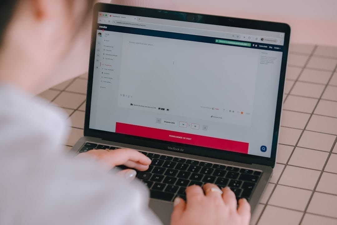 Laptop showing multiple social media scheduling dashboards side by side