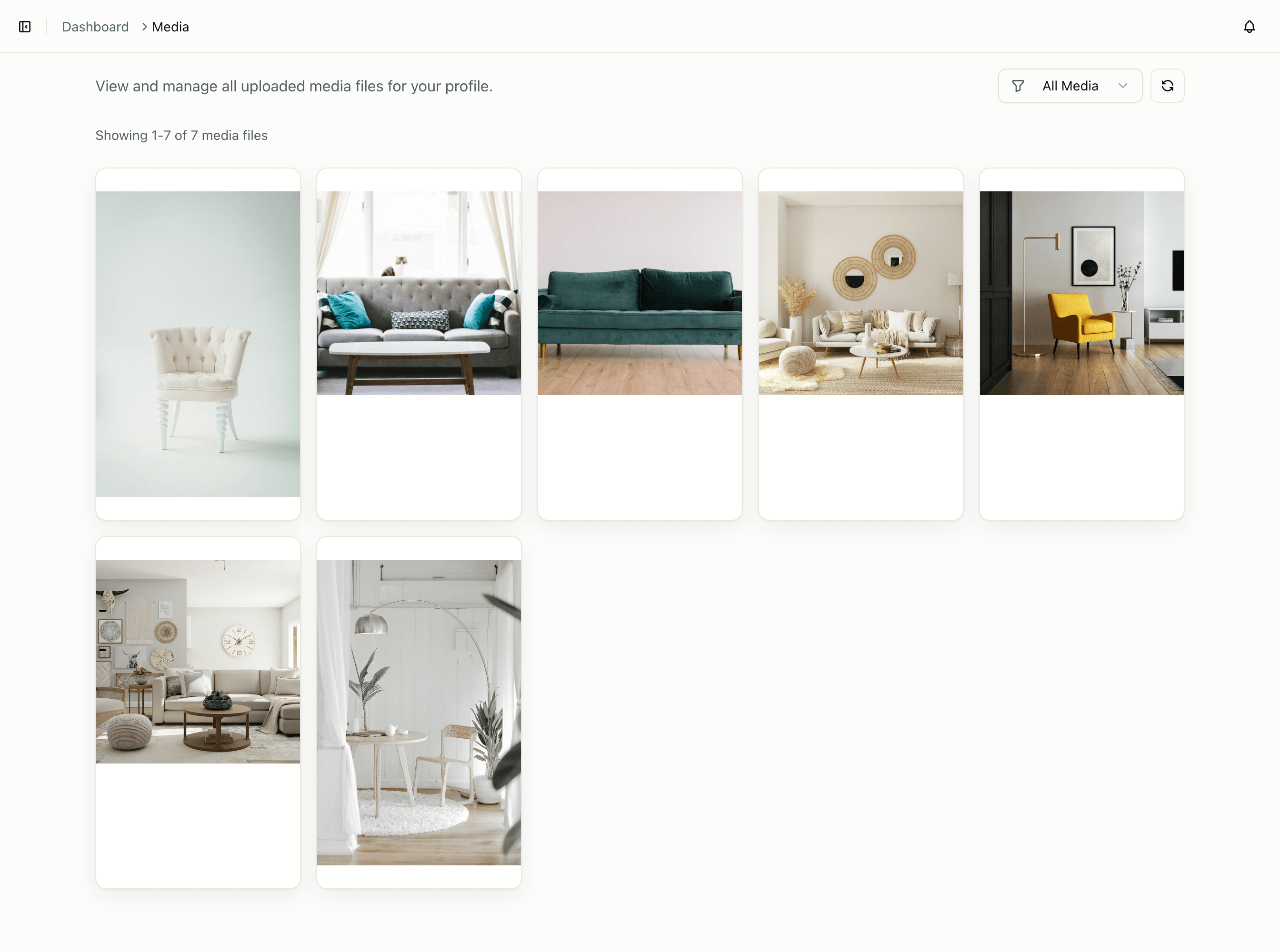 The media library grid for a brand profile, ready to reuse in the composer.